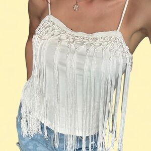 Anthropologie White Fringe Camisole